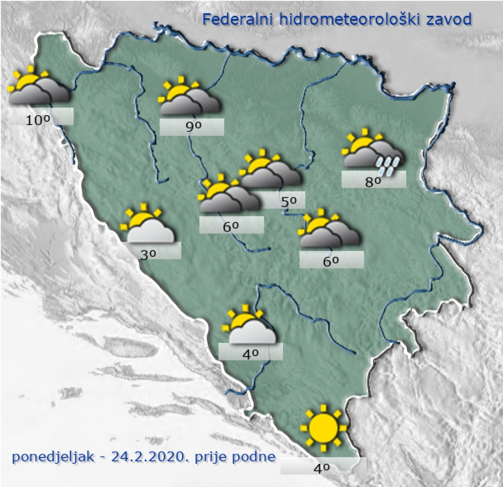 Danas će u Hercegovini prevladavati umjereno do pretežno oblačno vrijeme